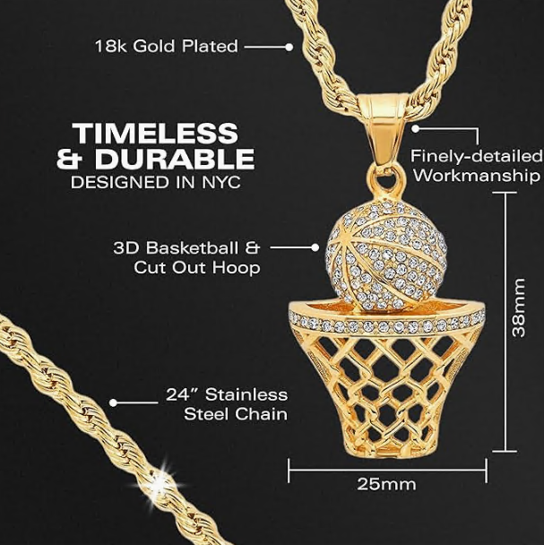 Swish Basketball Pendant Necklace