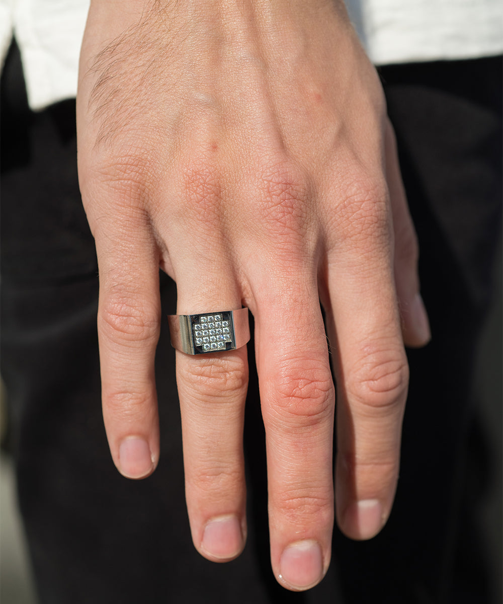 Box Cross Iced Out Statement Ring