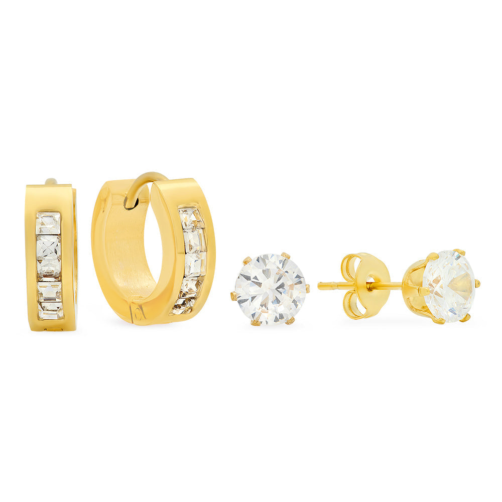 Classic Huggie + CZ Stud Set
