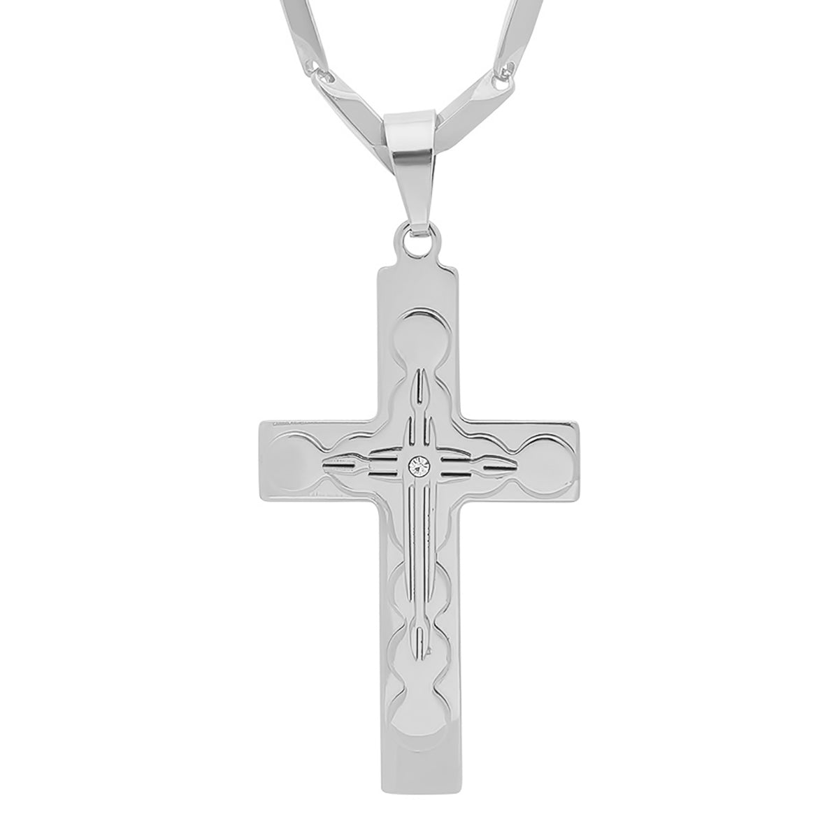 Stainless Steel Simulated Diamond Cross Pendant