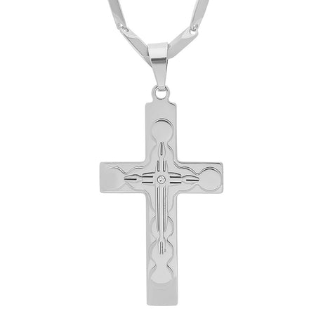 Stainless Steel Simulated Diamond Cross Pendant