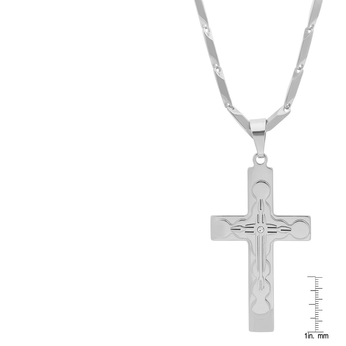 Stainless Steel Simulated Diamond Cross Pendant