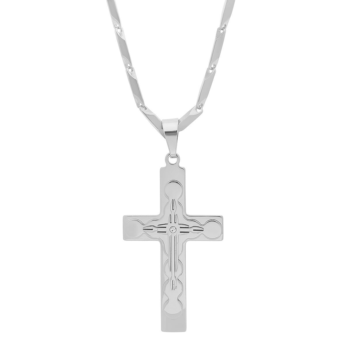 Stainless Steel Simulated Diamond Cross Pendant