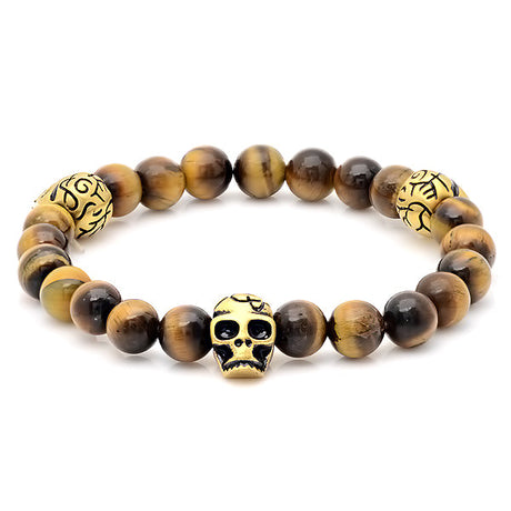 Tiger Eye + Antiqued Skull Stretch Bracelet