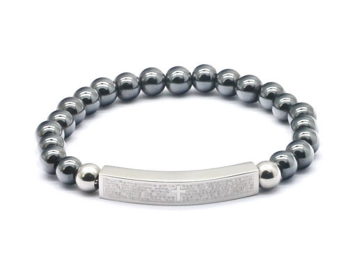 Lord's Prayer Hematite Beaded Stretch Bracelet