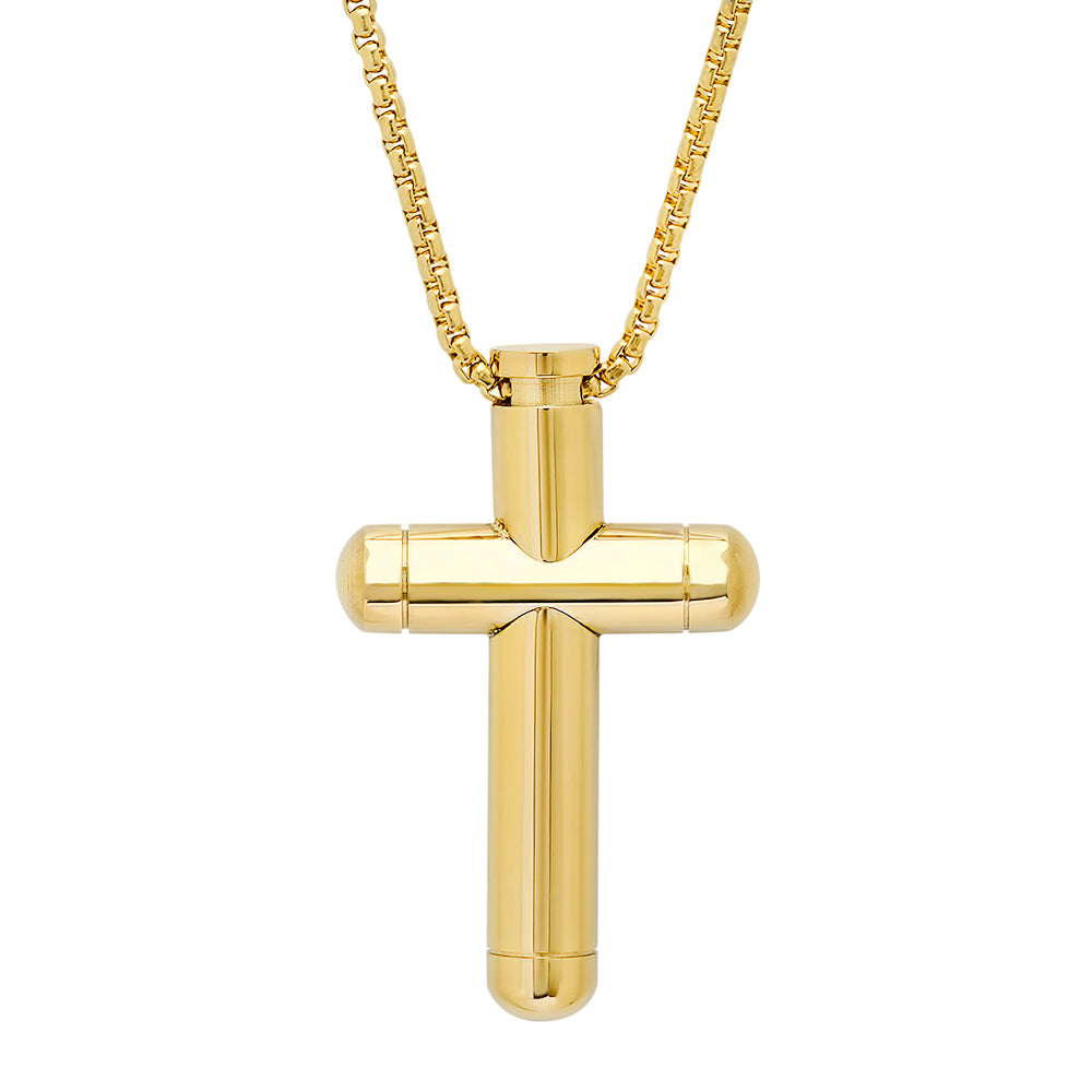 18K Gold Plated Stainless Steel Tube Cross Pendant