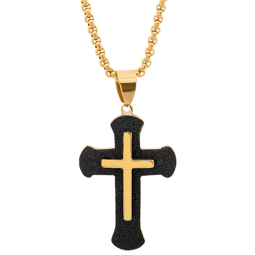 Two Tone 18k Gold Plated and Black Ip Cross
