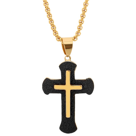Two Tone 18k Gold Plated and Black Ip Cross
