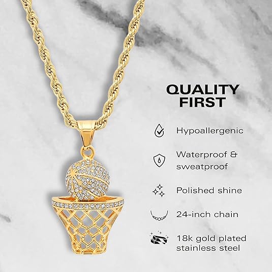 Swish Basketball Pendant Necklace