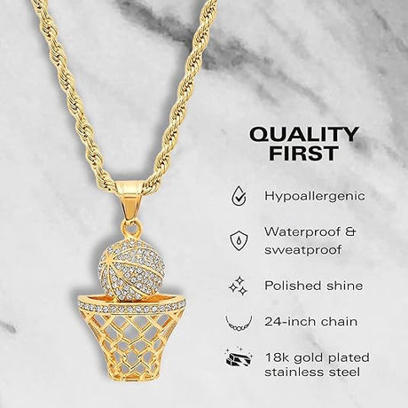 Swish Basketball Pendant Necklace