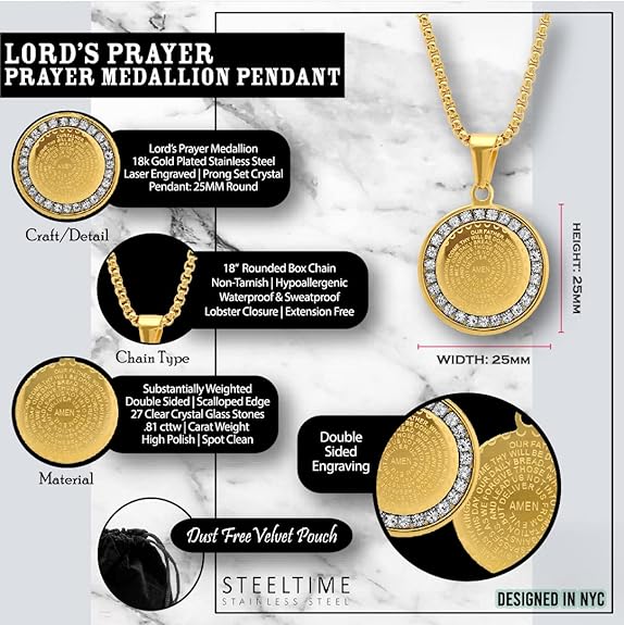 Serenity Prayer Round Pendant With Simulated Diamonds