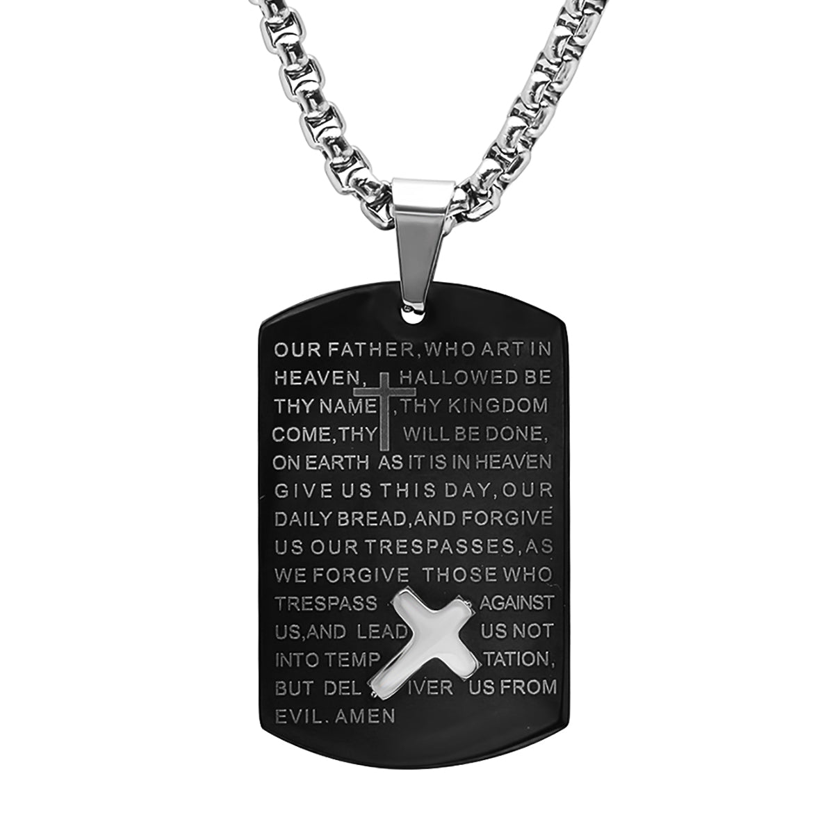Black Ip Stainless Steel Our Father Prayer Dog Tag Pendant