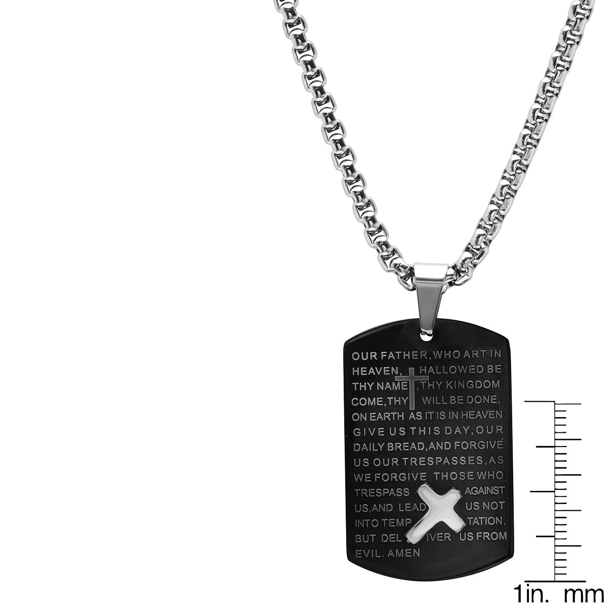 Black Ip Stainless Steel Our Father Prayer Dog Tag Pendant