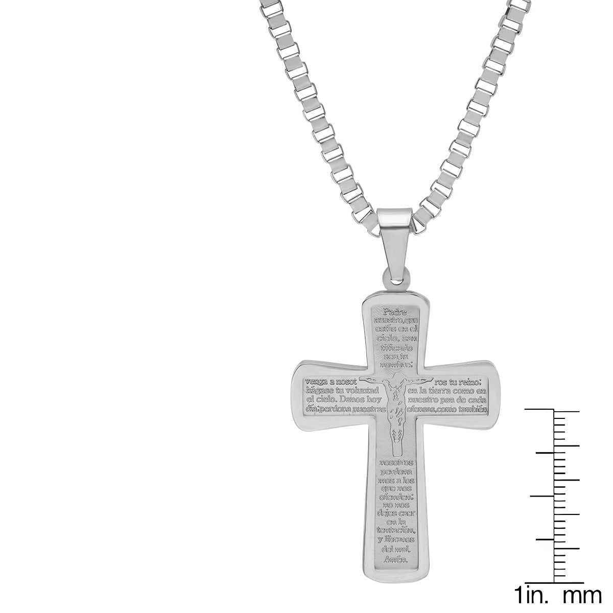 Stainless Steel Padre Nuestro Prayer Crucifix Pendant