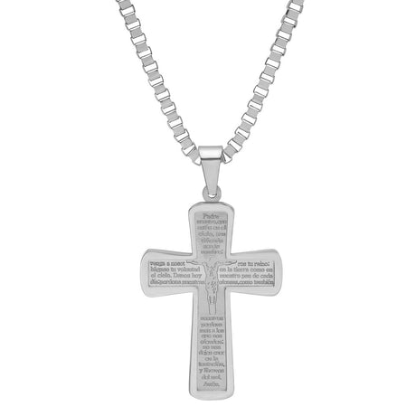 Stainless Steel Padre Nuestro Prayer Crucifix Pendant