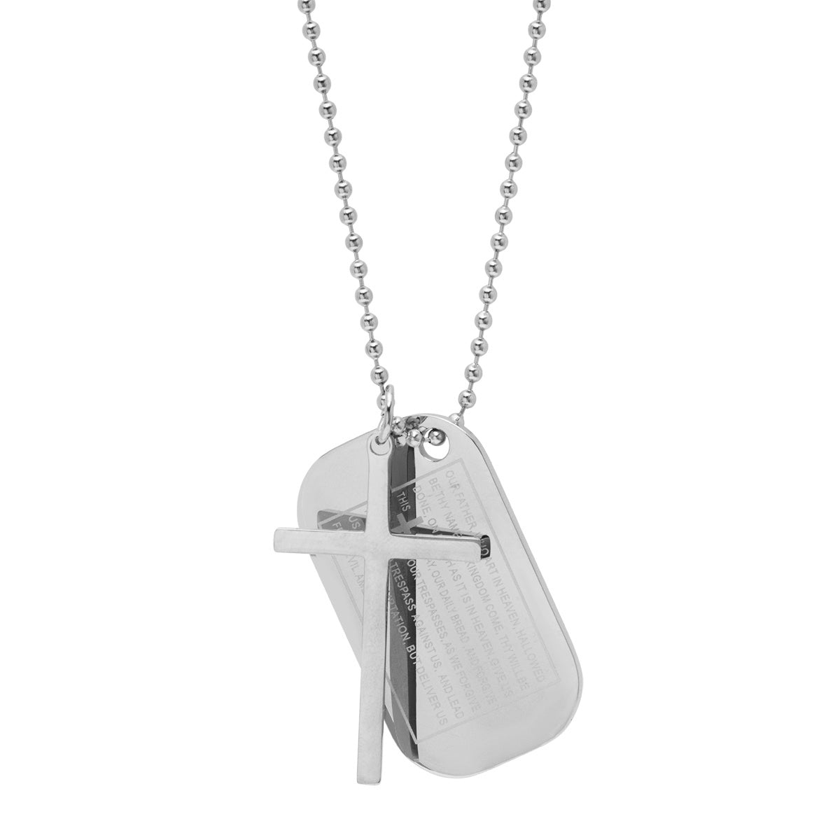 Our Father Prayer Dog Tag And Cross Pendant