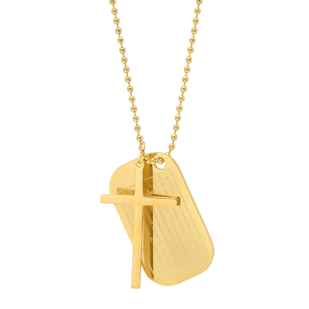 Our Father Prayer Dog Tag And Cross Pendant