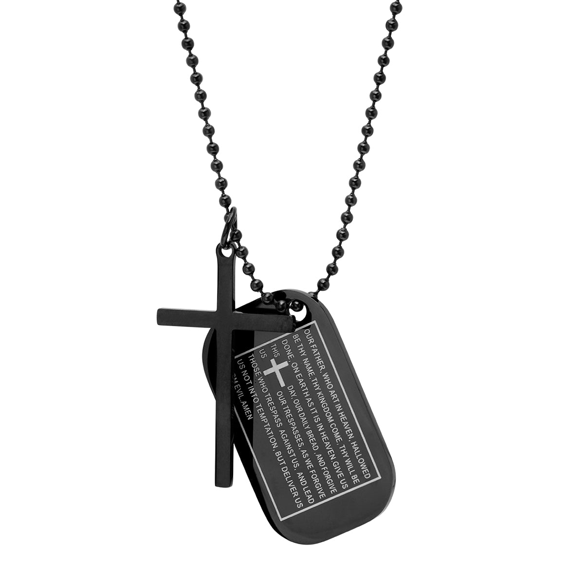 Our Father Prayer Dog Tag And Cross Pendant