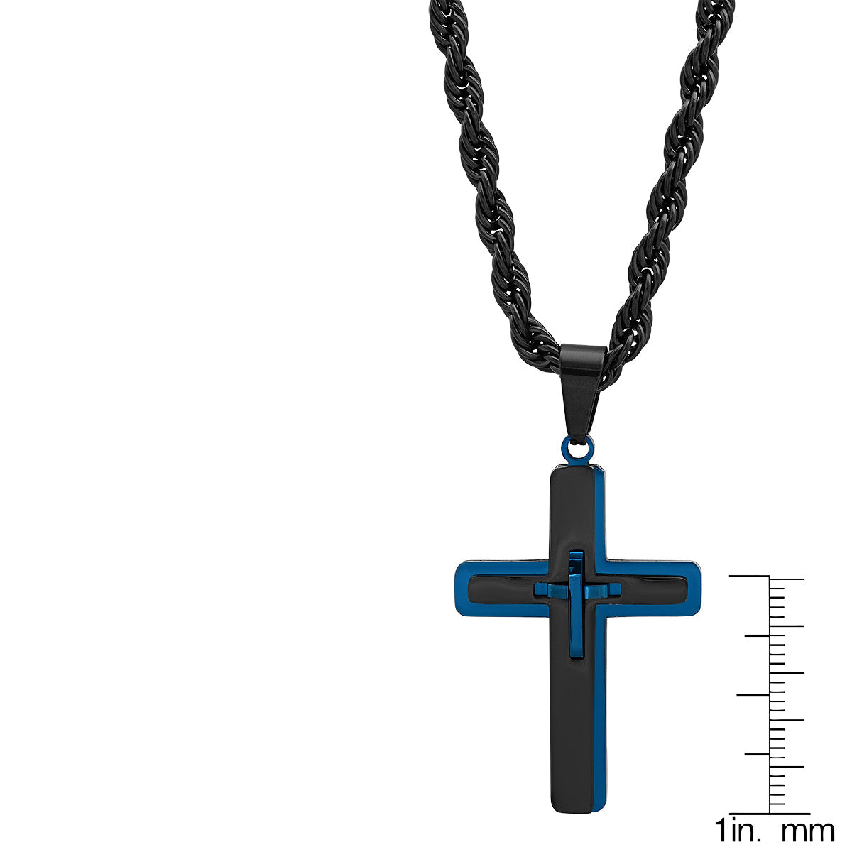 Two Tone Blue & Black Ip Stainless Steel Crucifix Pendant