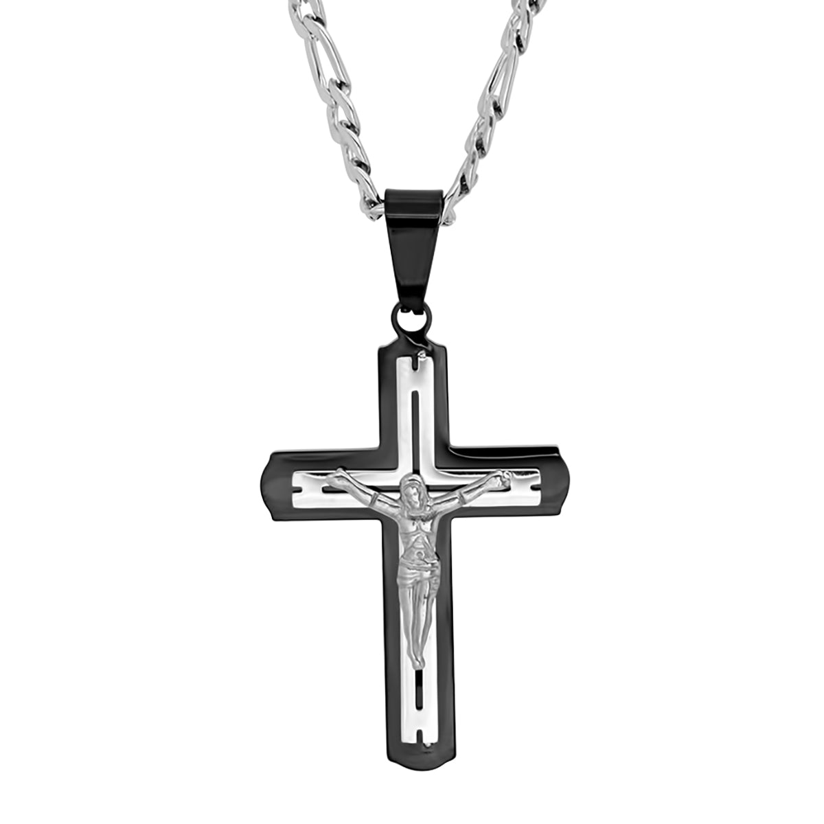 Crucifix Pendant on Figaro Chain