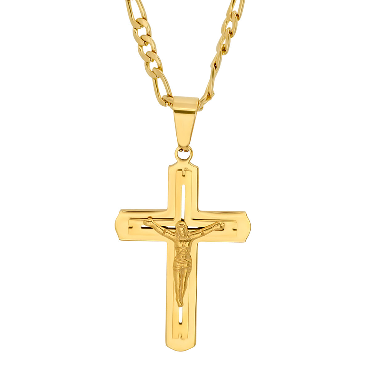 Crucifix Pendant on Figaro Chain