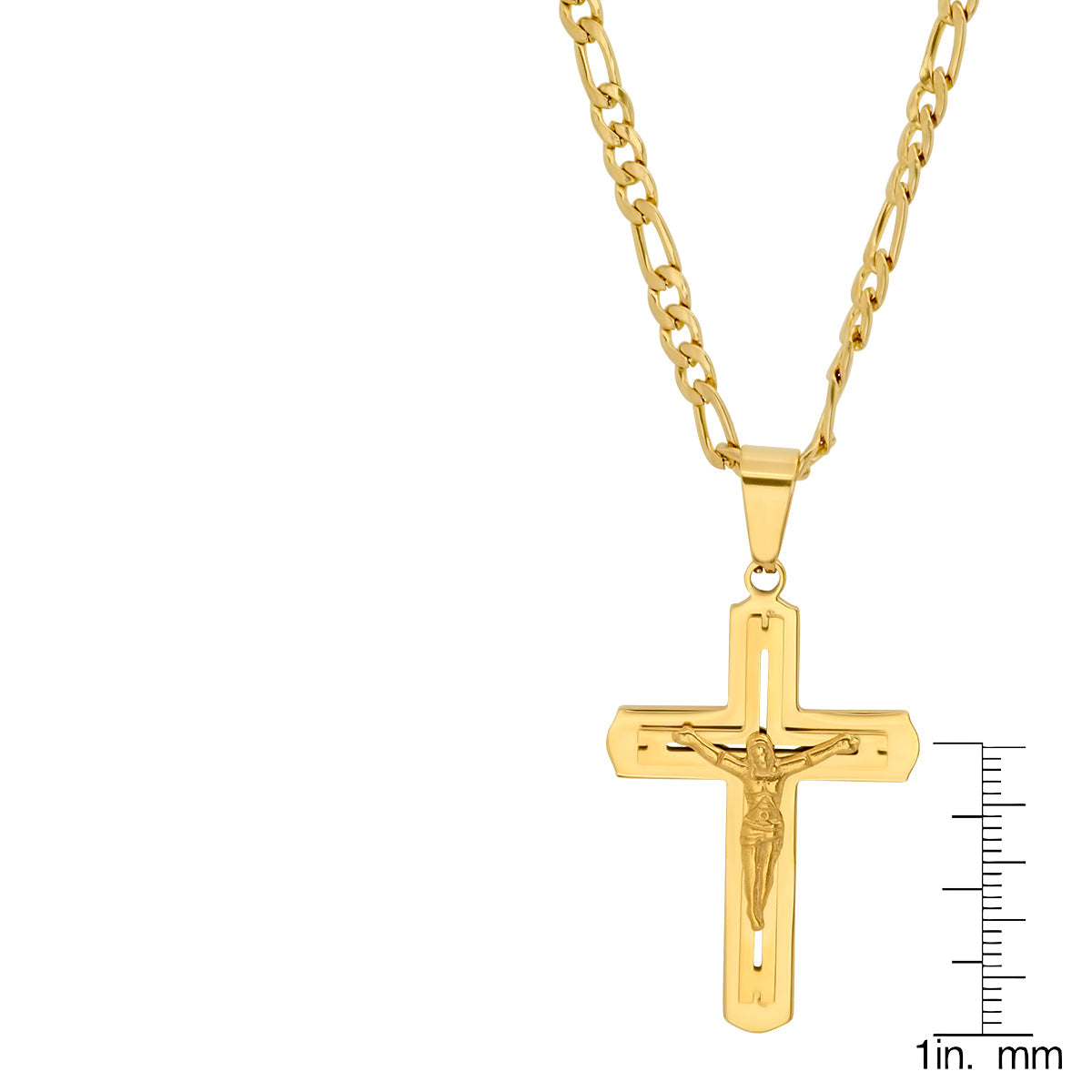 Crucifix Pendant on Figaro Chain