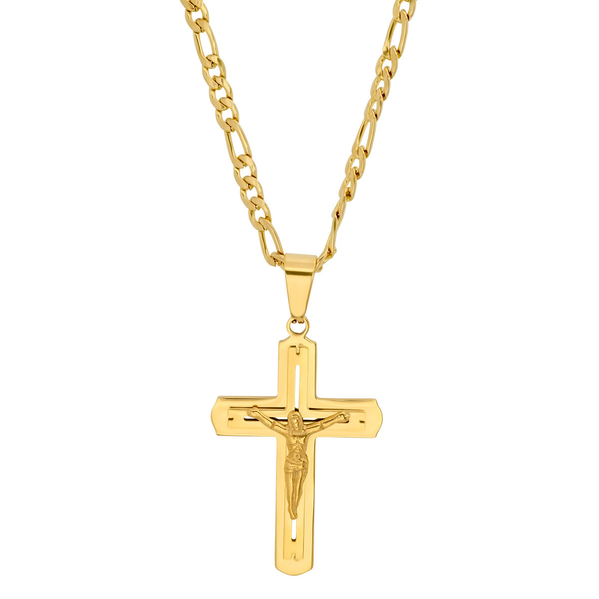 Crucifix Pendant on Figaro Chain