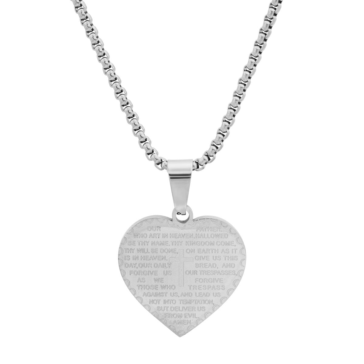 Ladies Stainless Steel Heart Shape Our Father English Prayer Pendant