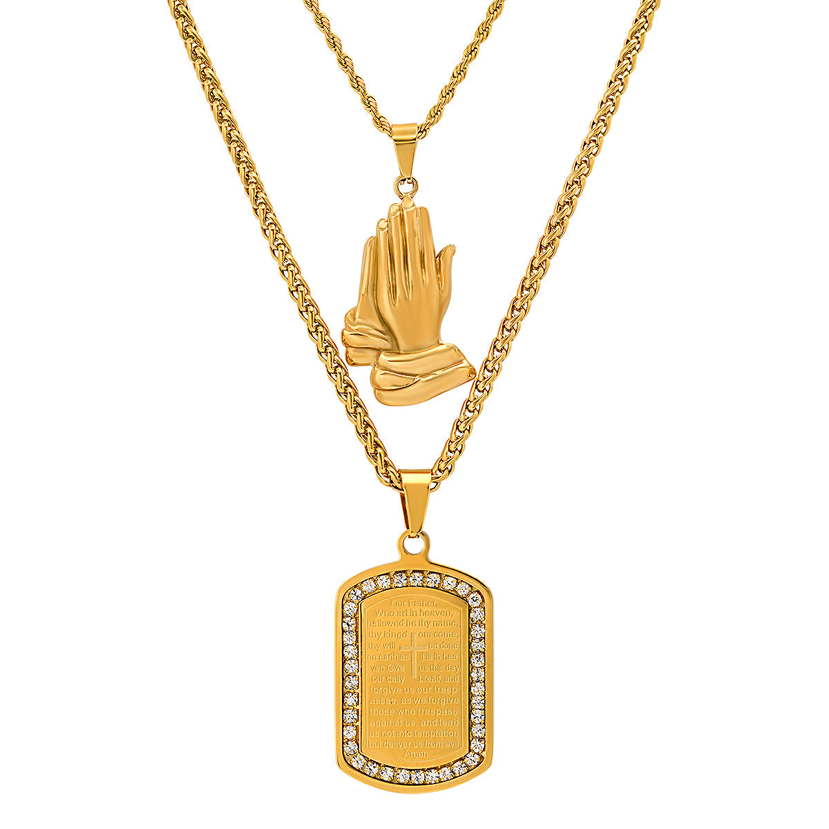 Lord's Prayer/Bless Up Prayer Hands Dog Tag Necklace