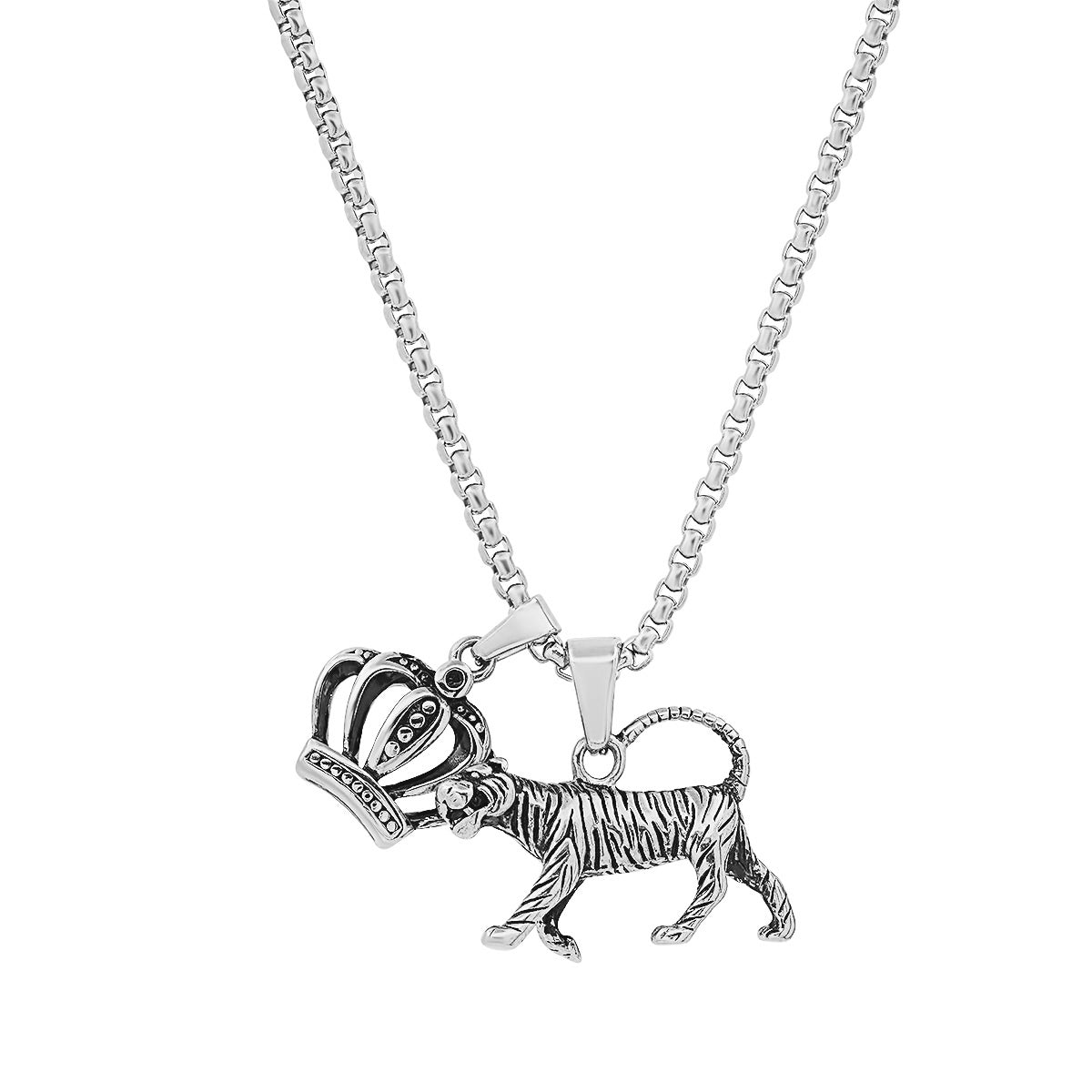 Tiger + Crown Double Pendant Necklace
