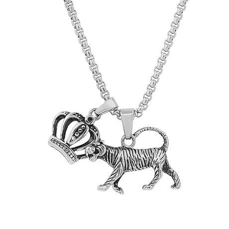 Tiger + Crown Double Pendant Necklace