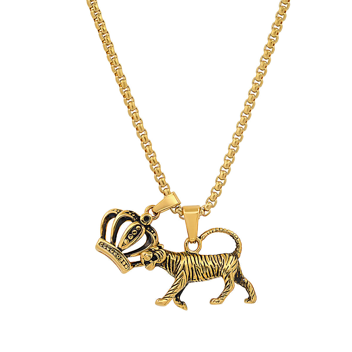 Tiger + Crown Double Pendant Necklace