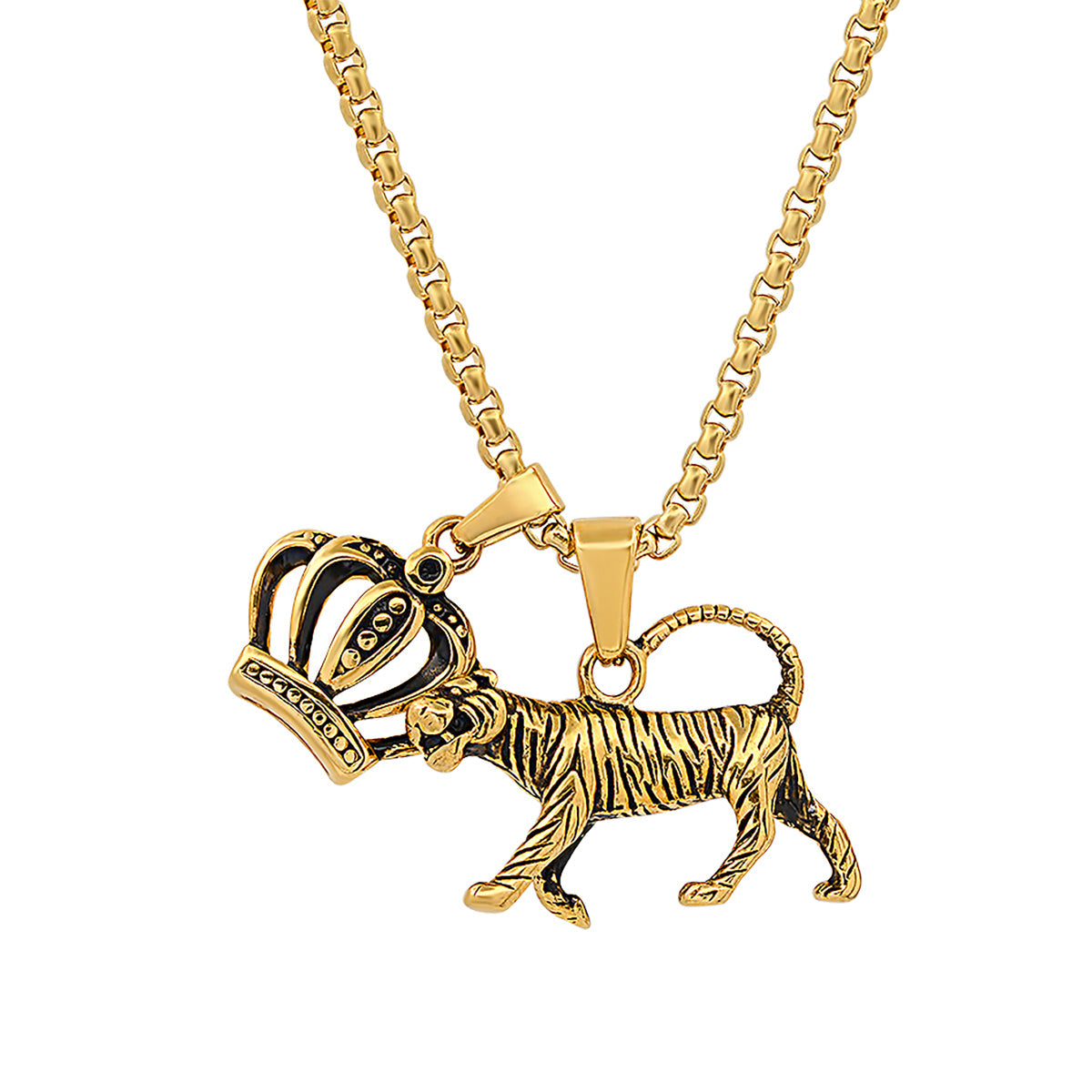 Tiger + Crown Double Pendant Necklace