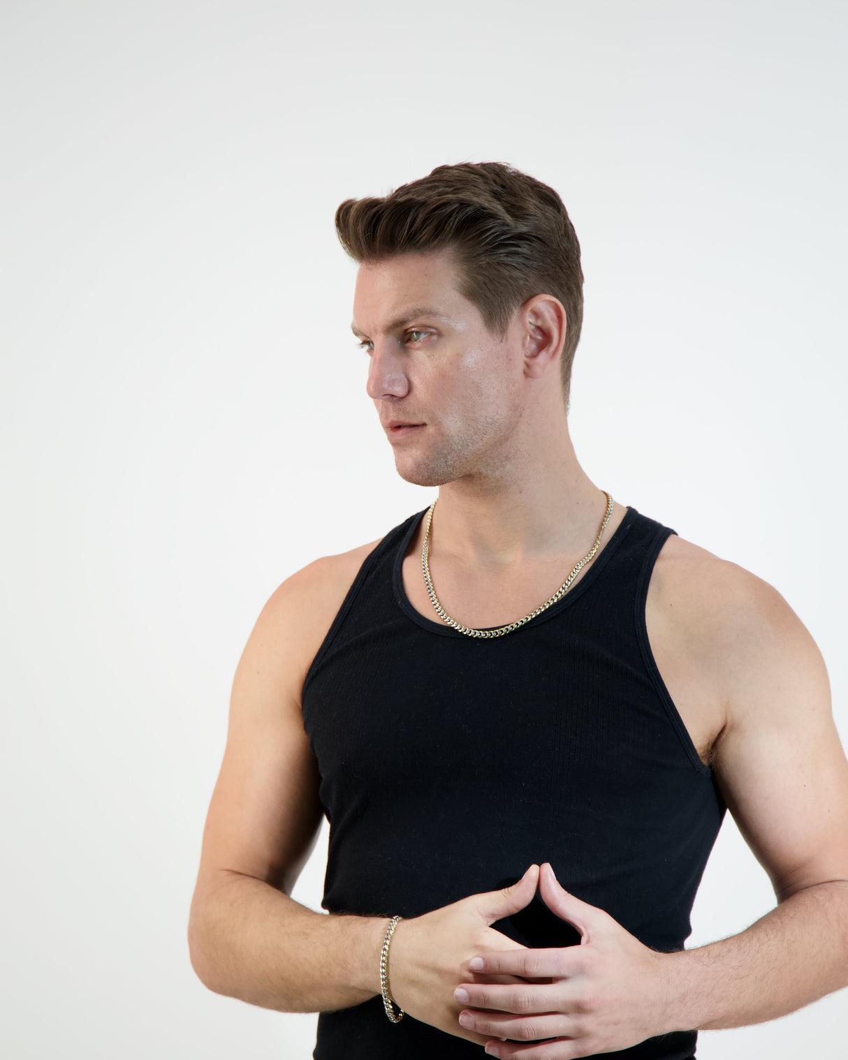 Two Tone Cuban Link Necklace + Bracelet Set