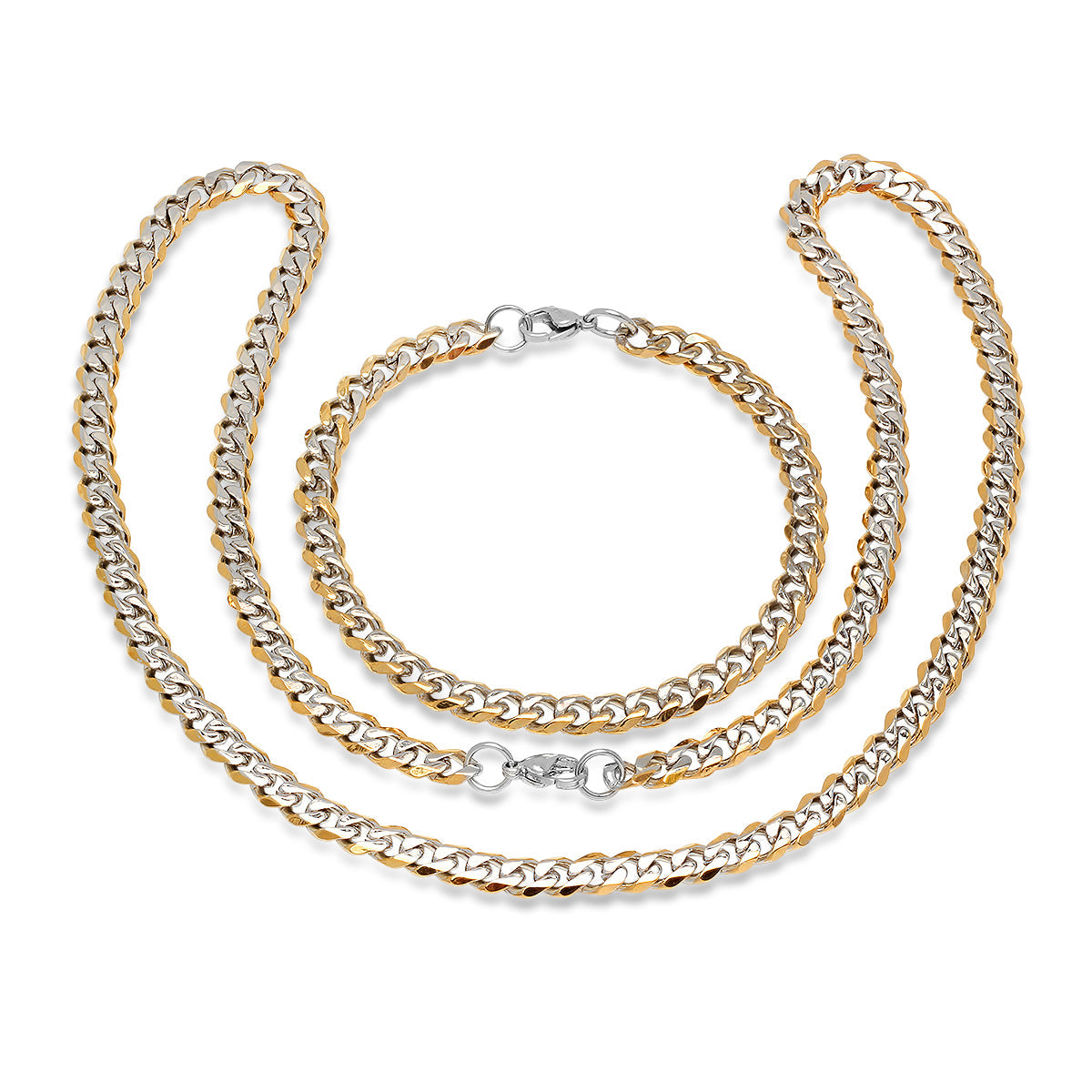 Two Tone Cuban Link Necklace + Bracelet Set