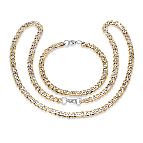 Two Tone Cuban Link Necklace + Bracelet Set