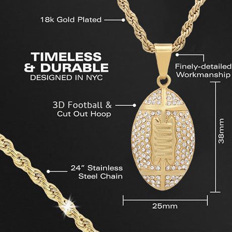 Steeltime 18k Gold Plated Football Necklace