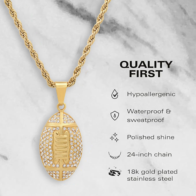 Steeltime 18k Gold Plated Football Necklace