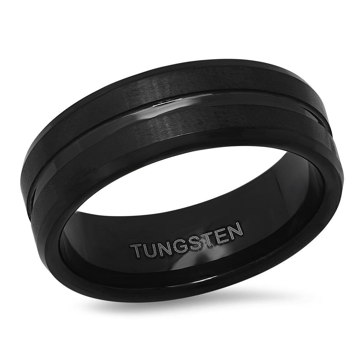 Black Ion Plated Tungsten Striped Ring Band