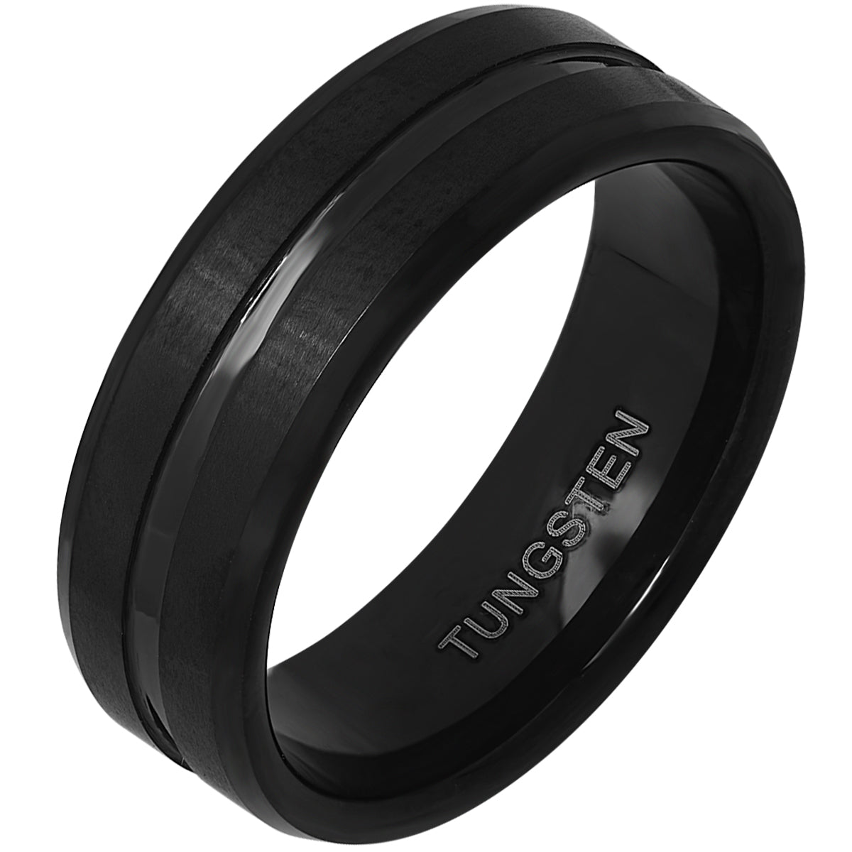 Black Ion Plated Tungsten Striped Ring Band