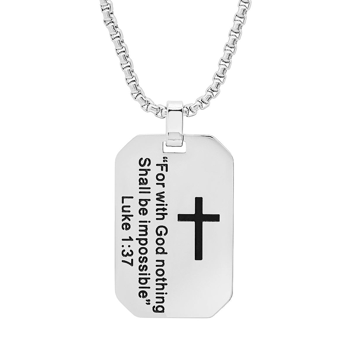 "For With God Nothing Shall Be Impossible" Dog Tag Pendant