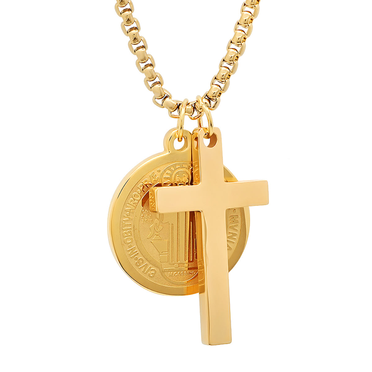 St. Benedict Double Pendant Cross Necklace