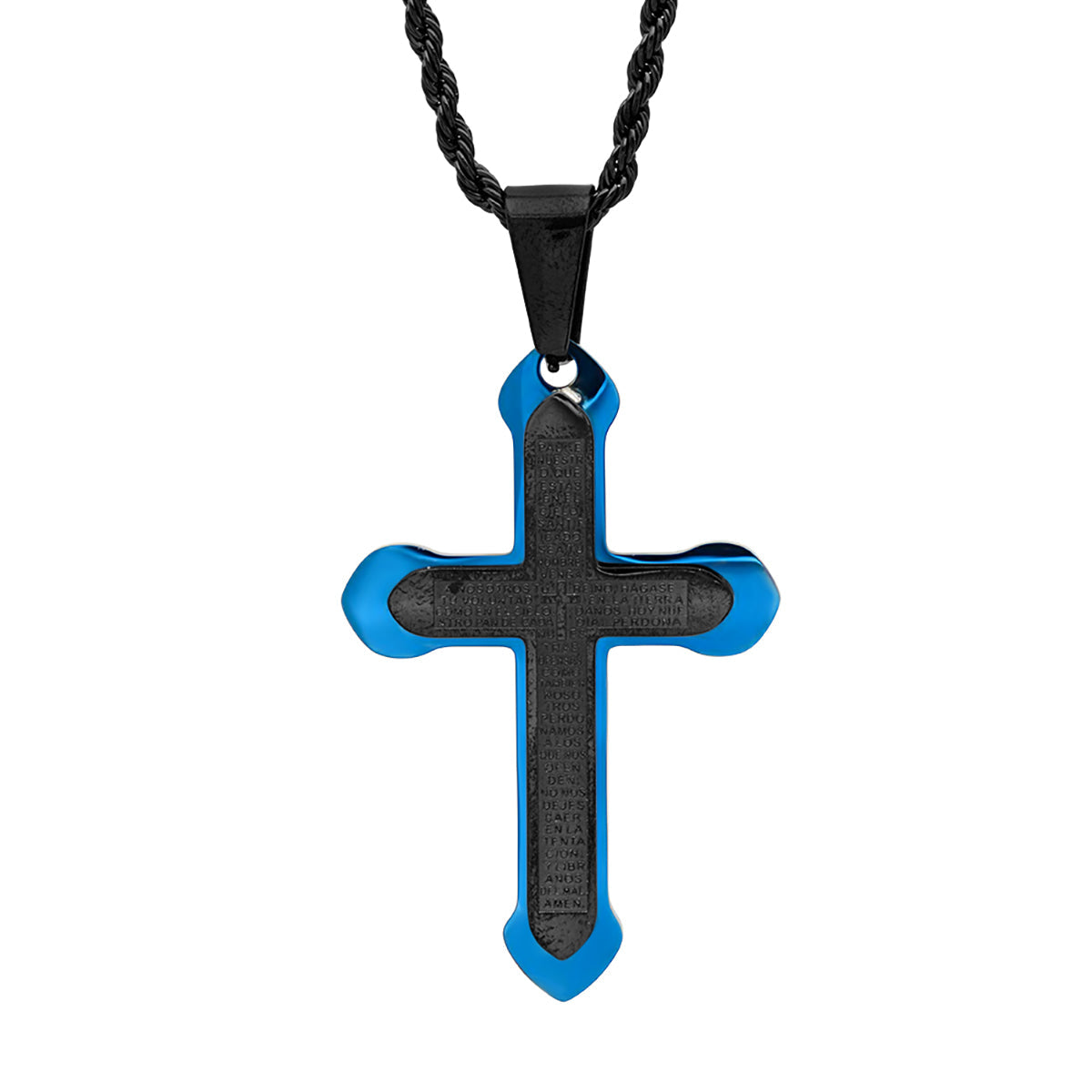 Black And Blue Ip Padre Nuestro Spanish Prayer Cross Pendant