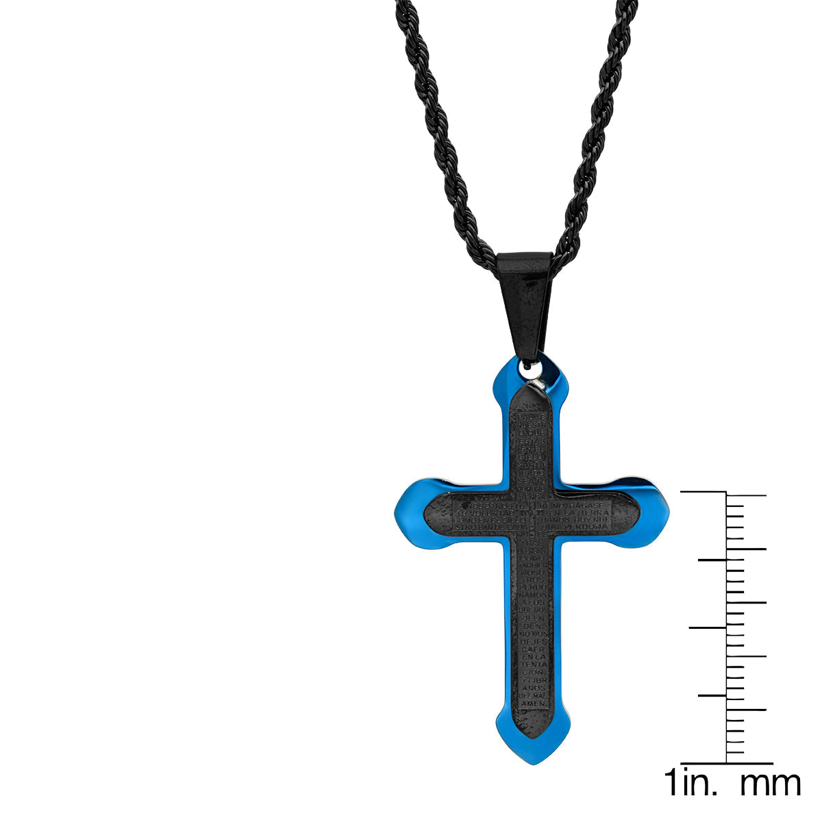 Black And Blue Ip Padre Nuestro Spanish Prayer Cross Pendant