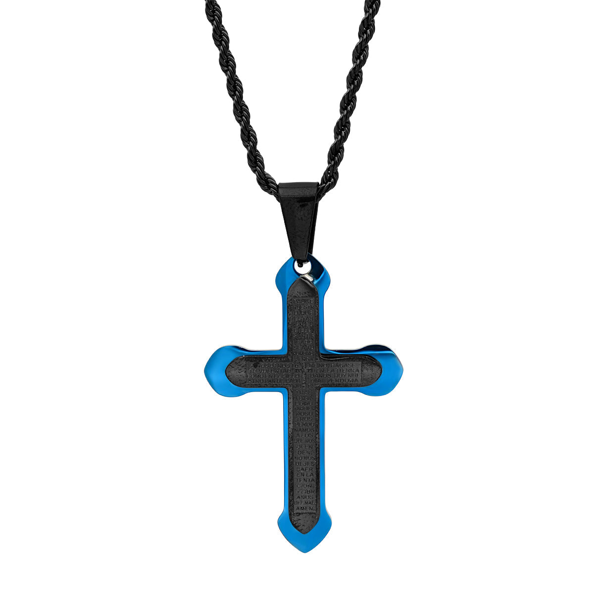 Black And Blue Ip Padre Nuestro Spanish Prayer Cross Pendant