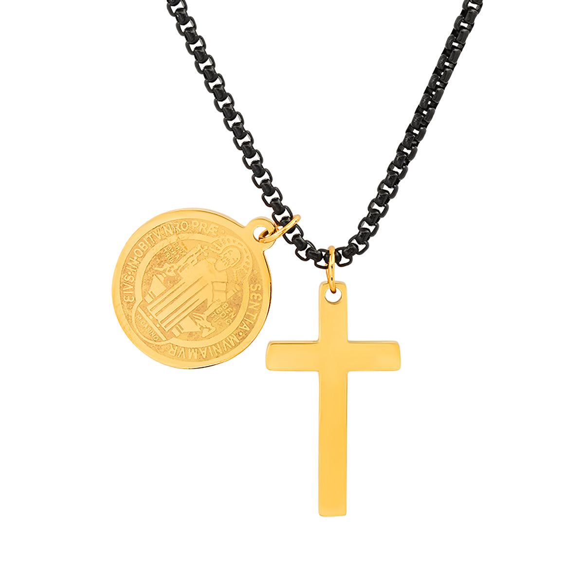 St. Benedict Double Pendant Cross Necklace