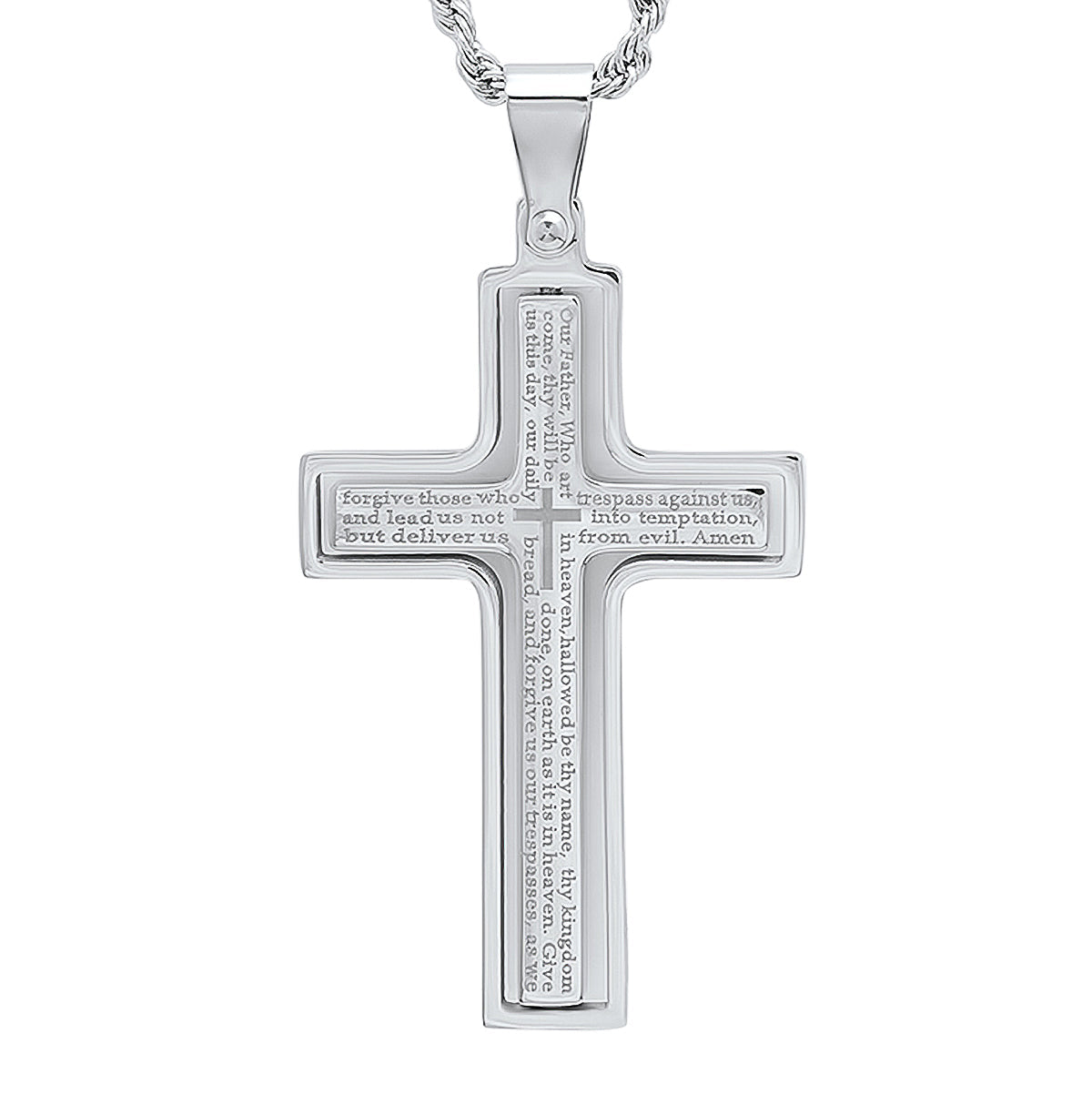 Lords Prayer Spinner Cross Pendant