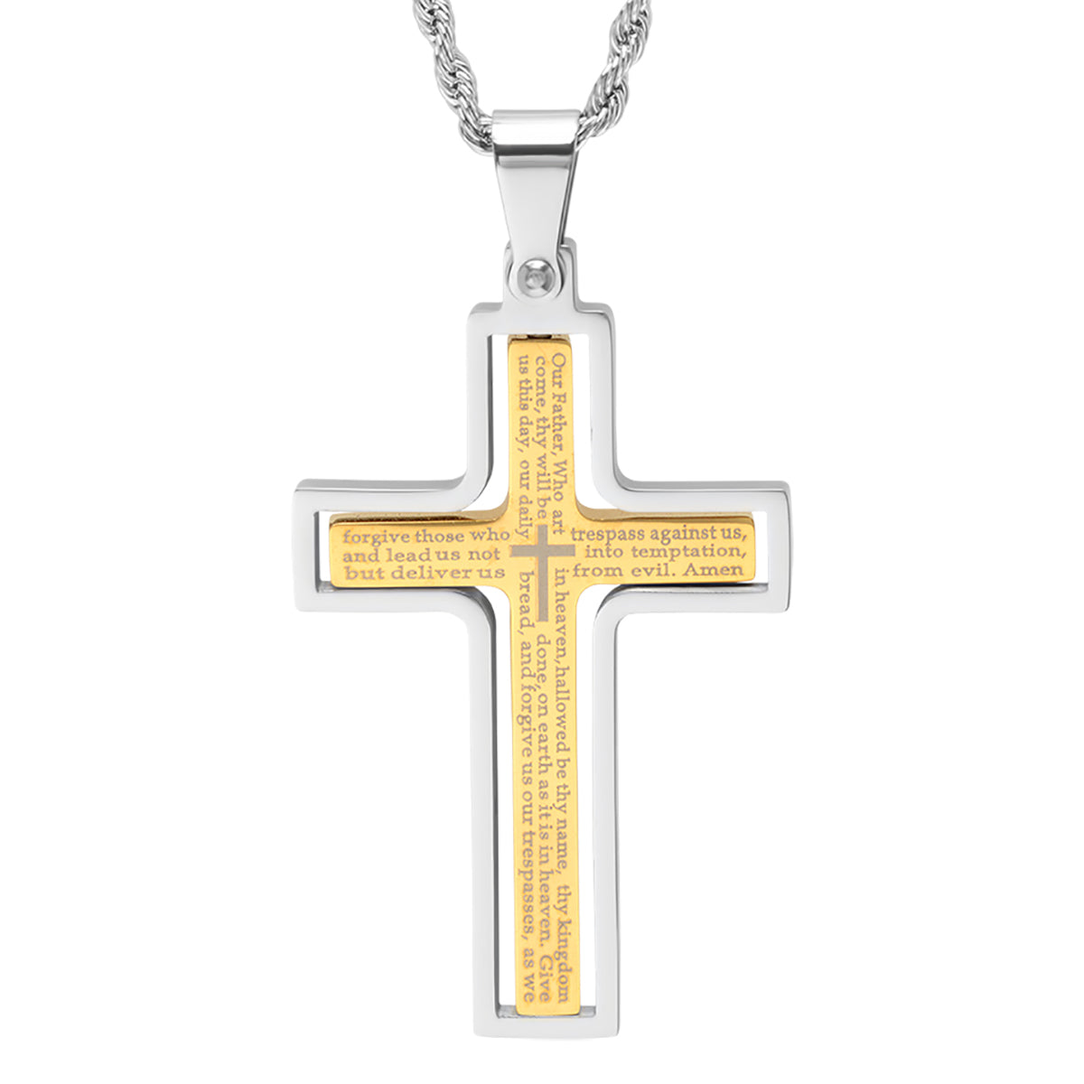 Lords Prayer Spinner Cross Pendant