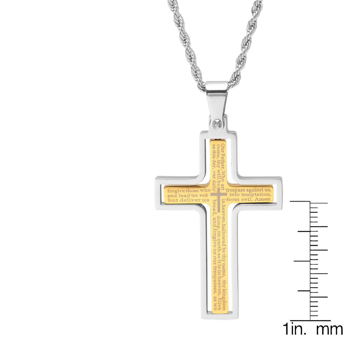 Lords Prayer Spinner Cross Pendant