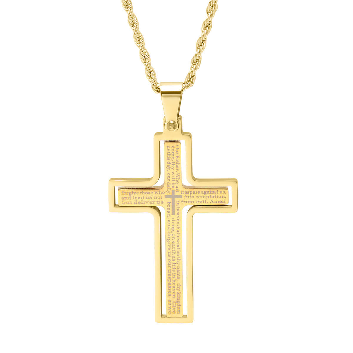 Lords Prayer Spinner Cross Pendant